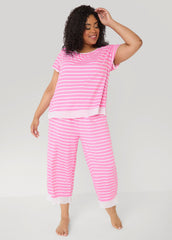 Ellen Tracy Striped PJ Capris Set Pink | Ashley Stewart