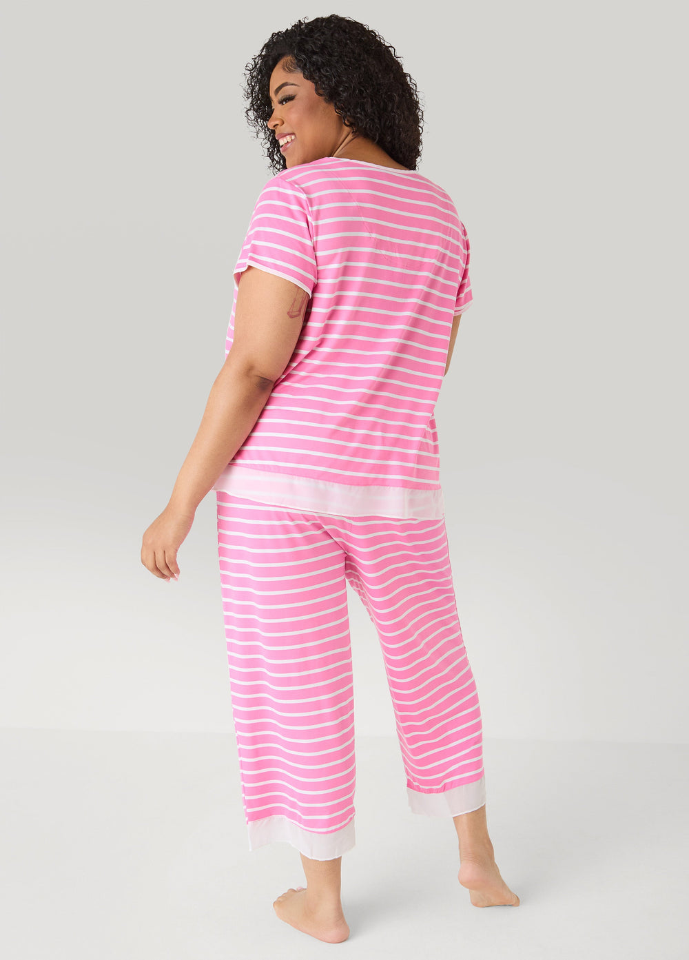 Ellen Tracy Striped PJ Capris Set Pink | Ashley Stewart
