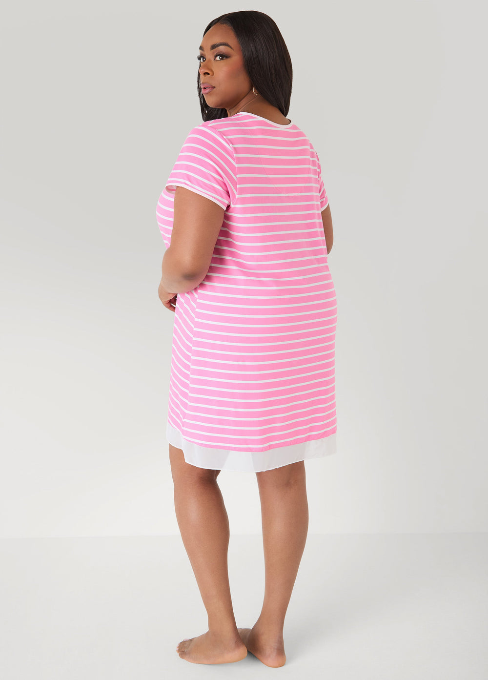 Ellen Tracy Striped Sleepshirt Pink | Ashley Stewart