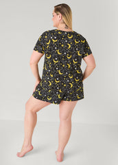 Moon To Noon Moon Print Short Set Black | Ashley Stewart
