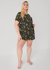 Moon To Noon Moon Print Short Set Black | Ashley Stewart