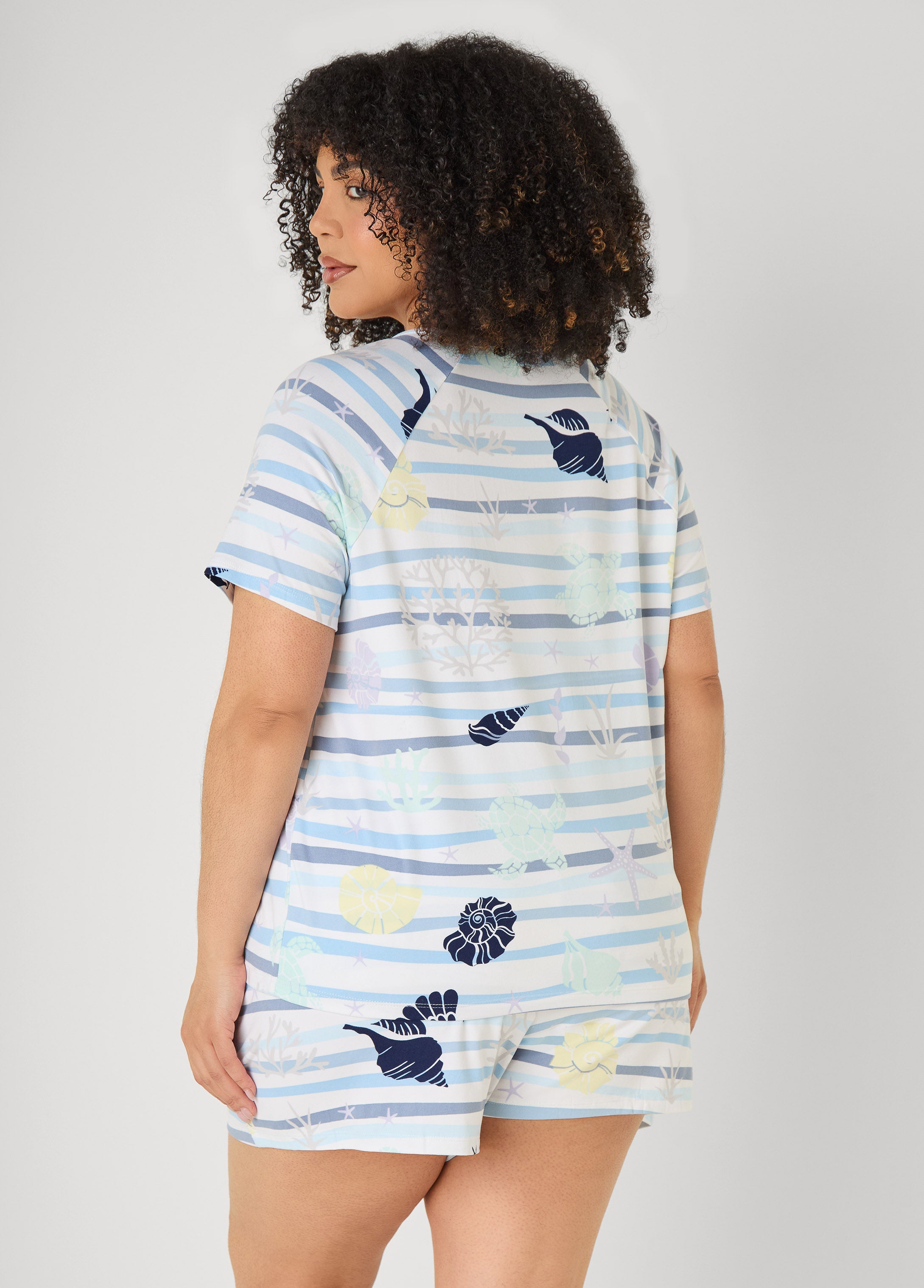 Moon To Noon Seashell Shorts Set Blue | Ashley Stewart