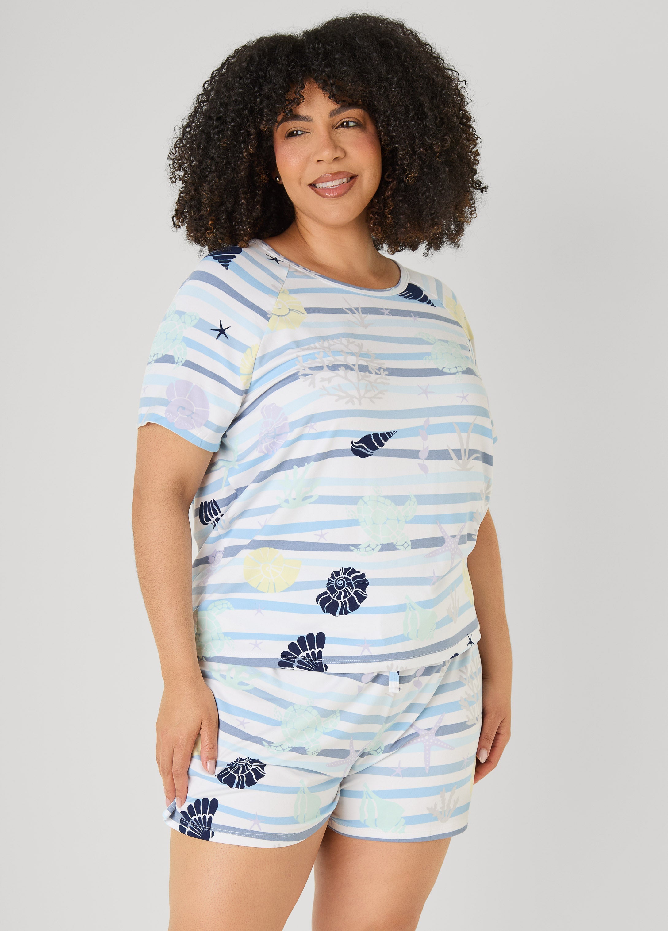 Moon To Noon Seashell Shorts Set Blue | Ashley Stewart