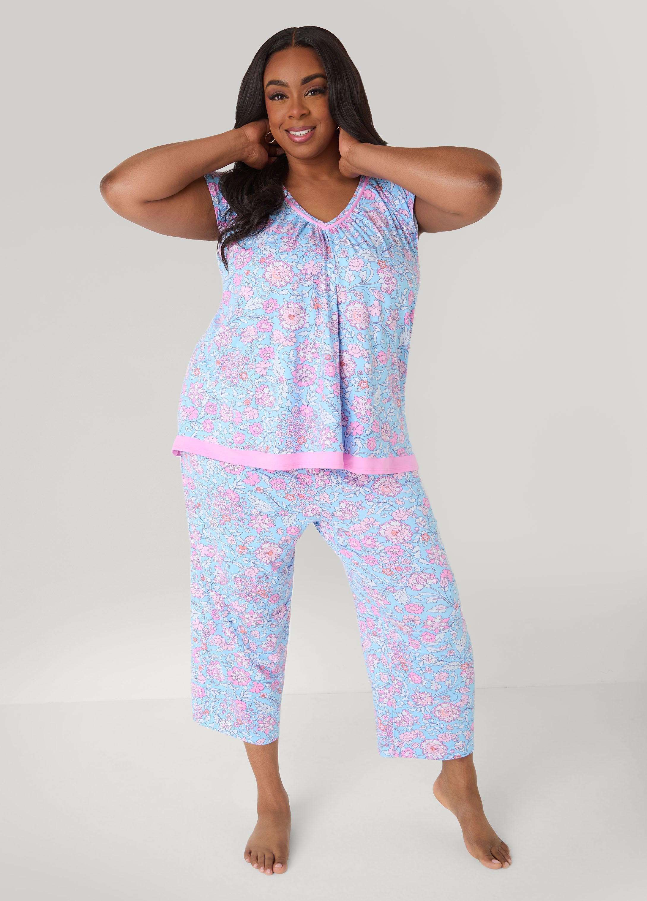 Ellen Tracy Floral PJ Capris Set Purple | Ashley Stewart