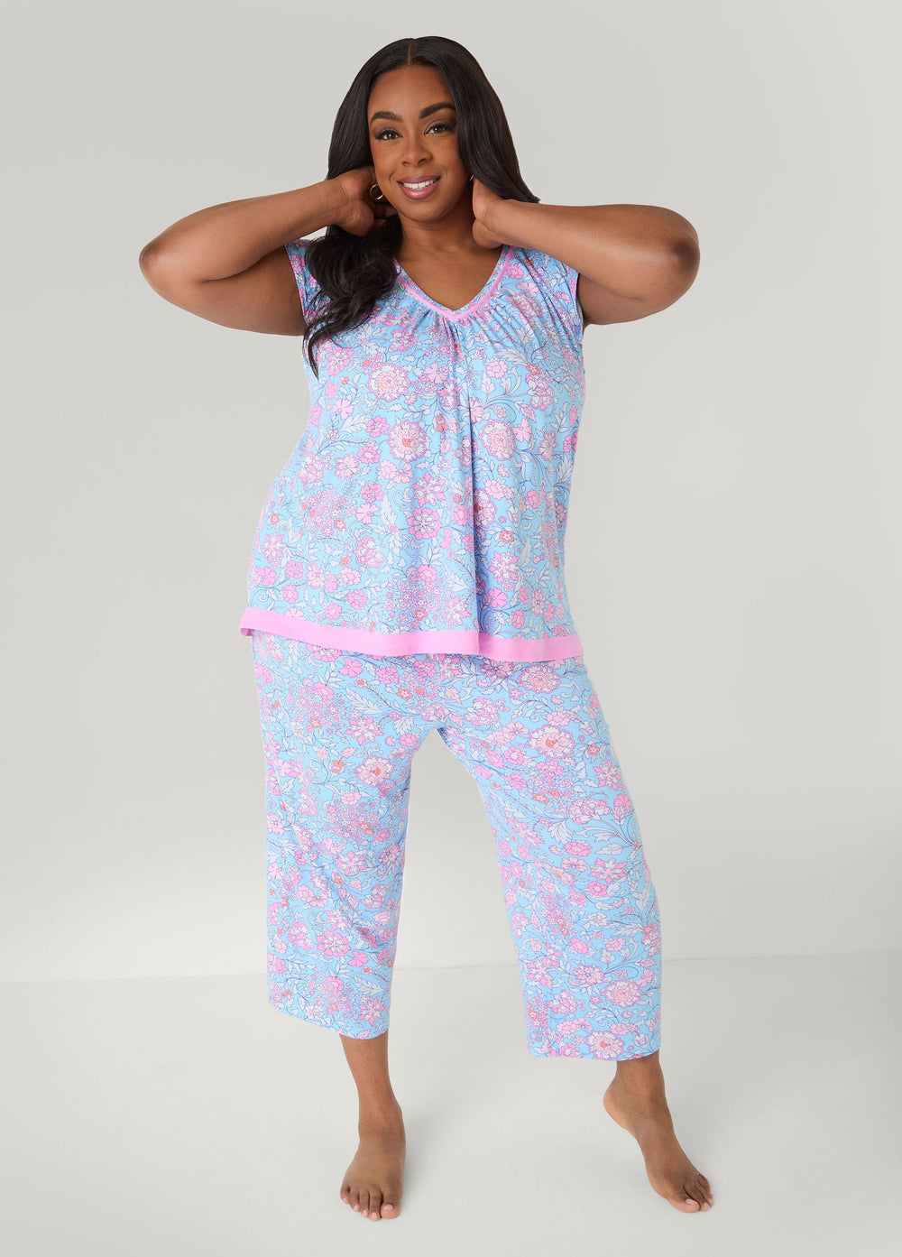 Ellen Tracy Floral PJ Capris Set Purple | Ashley Stewart
