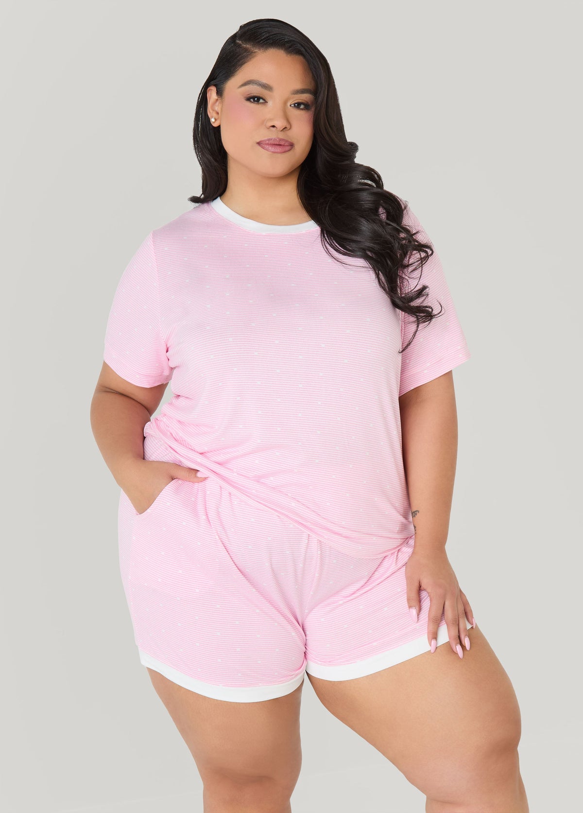 Anne Klein Striped PJs Shorts Set Pink | Ashley Stewart