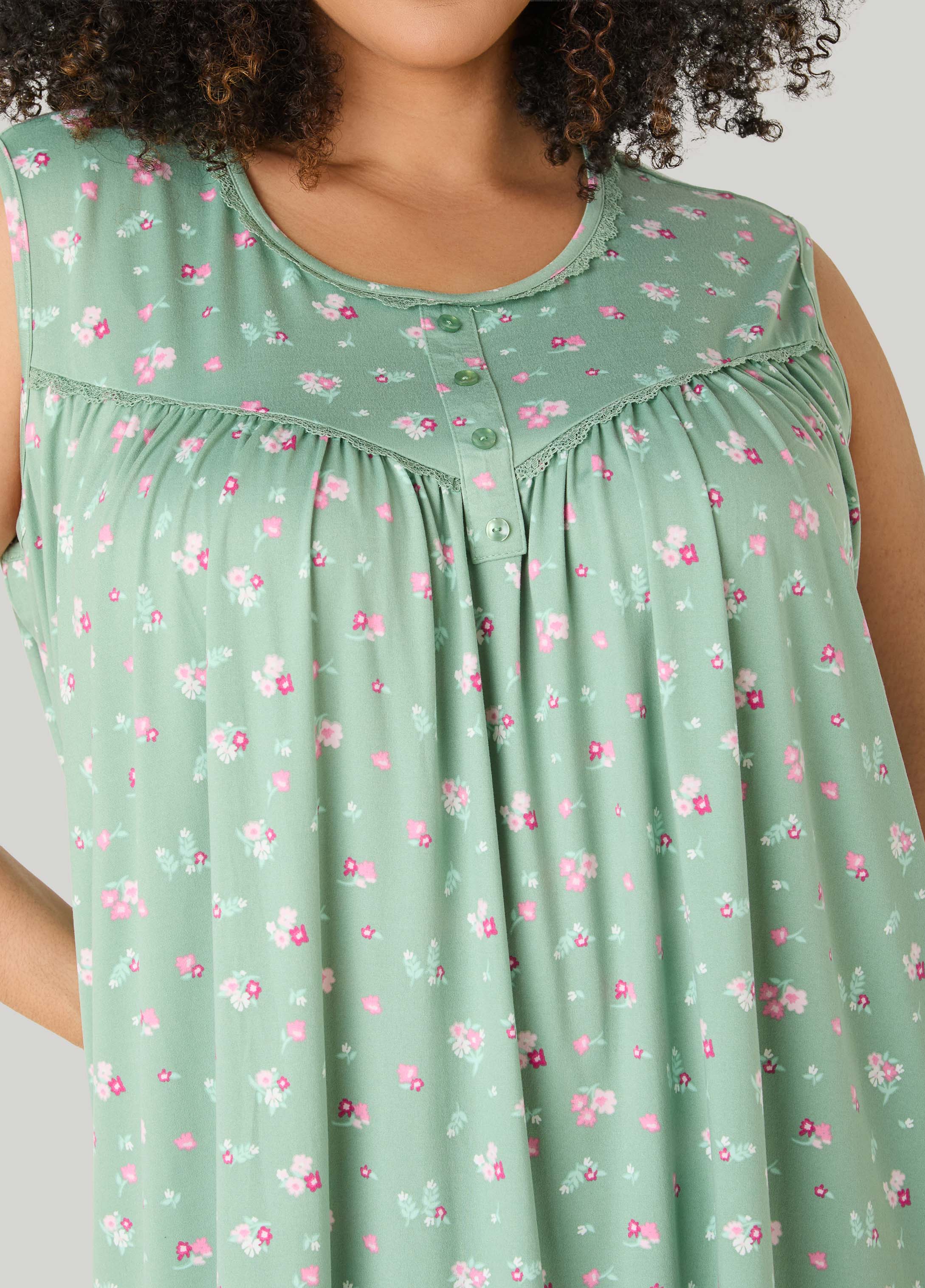 Moon To Noon Floral Nightgown Green | Ashley Stewart