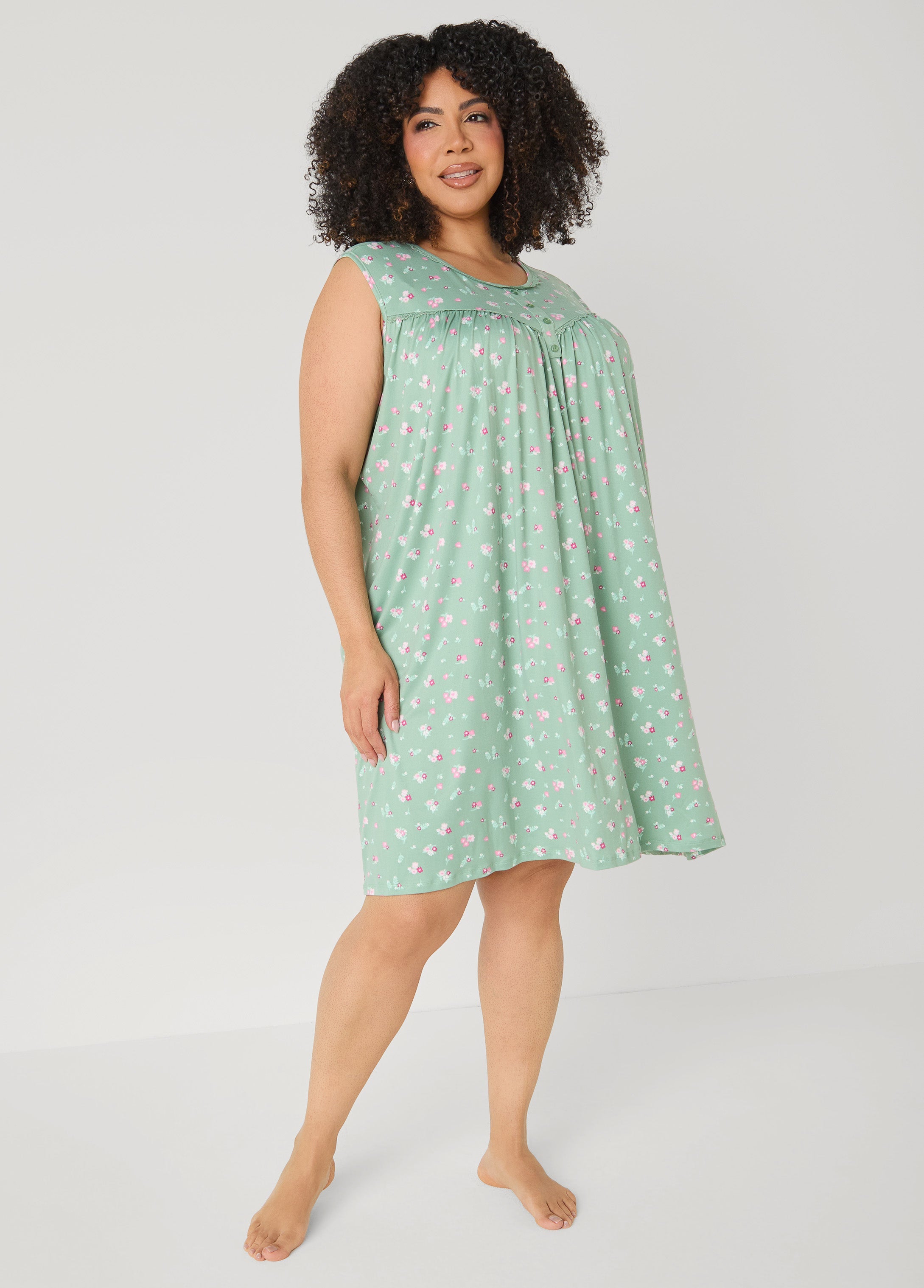 Moon To Noon Floral Nightgown Green | Ashley Stewart