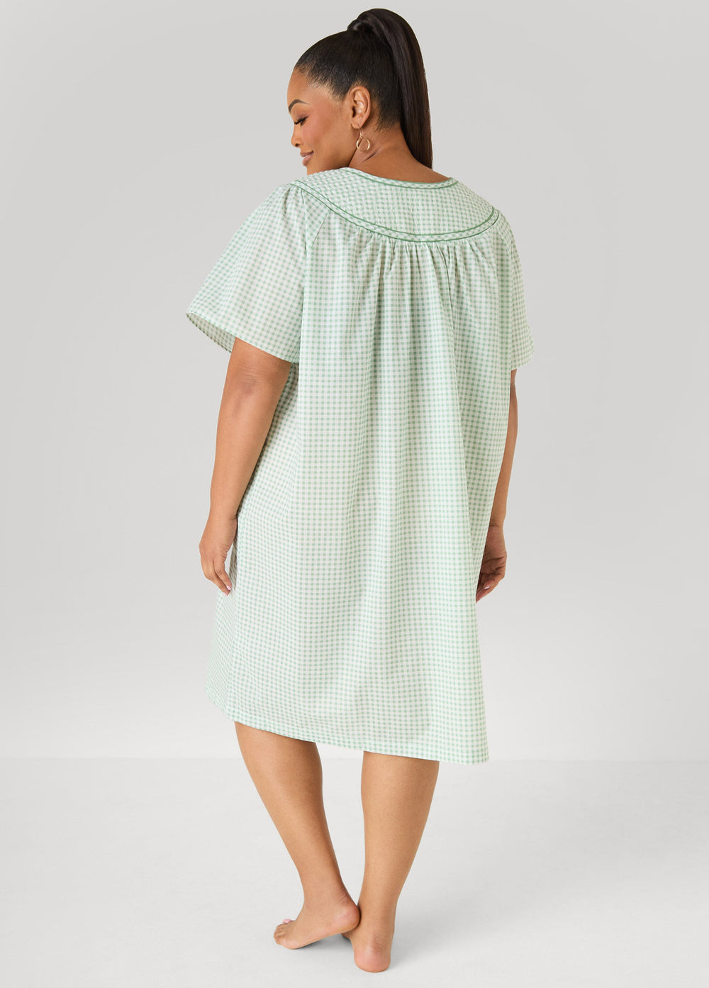 Moon To Noon Gingham Sleep Dress Green | Ashley Stewart