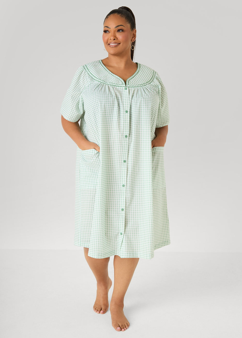 Moon To Noon Gingham Sleep Dress Green | Ashley Stewart
