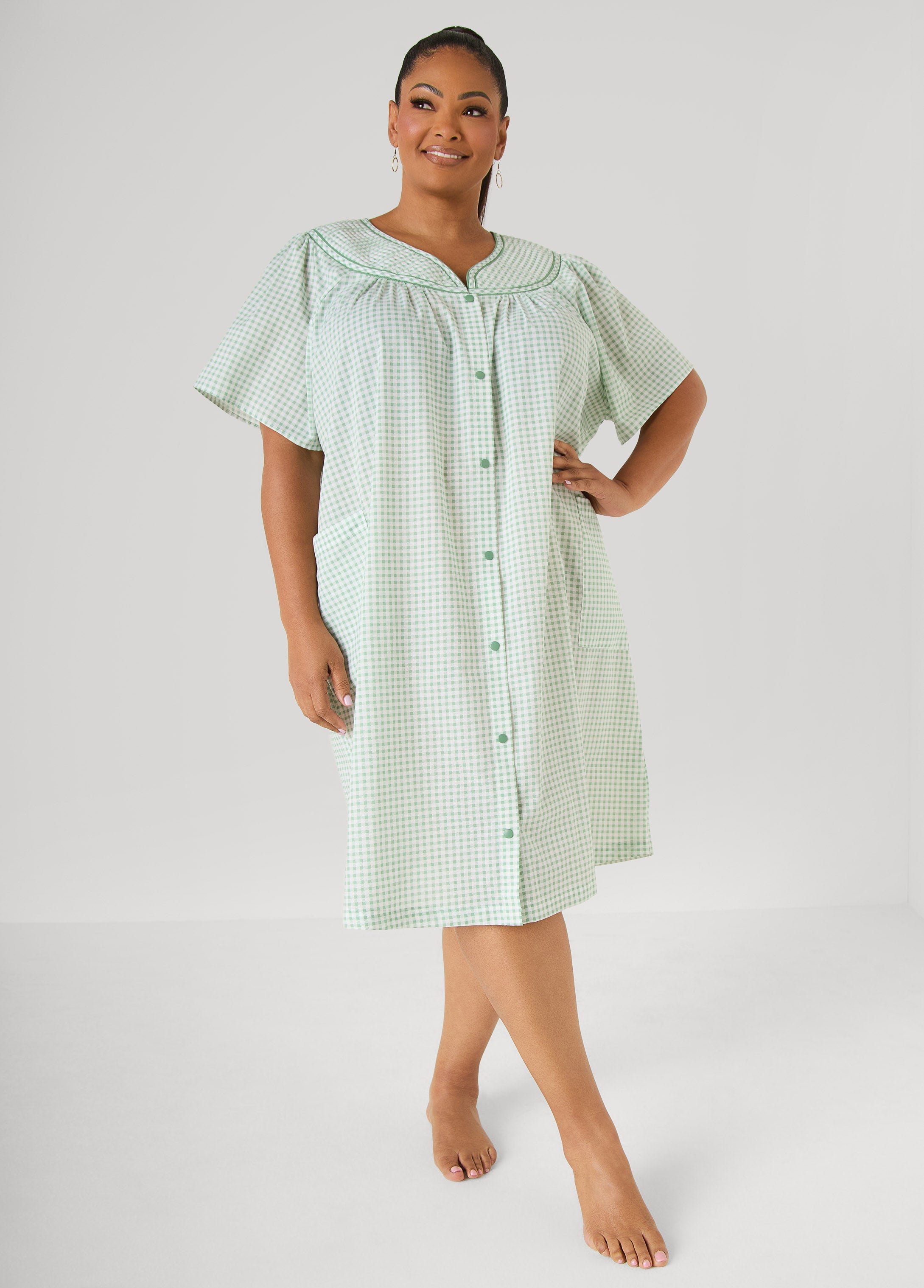 Moon To Noon Gingham Sleep Dress Green | Ashley Stewart