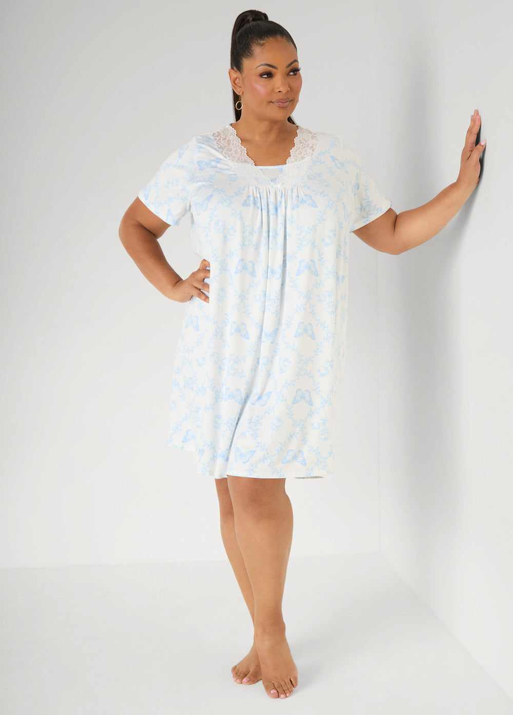 Moon To Noon Butterfly Sleep Dress Blue | Ashley Stewart