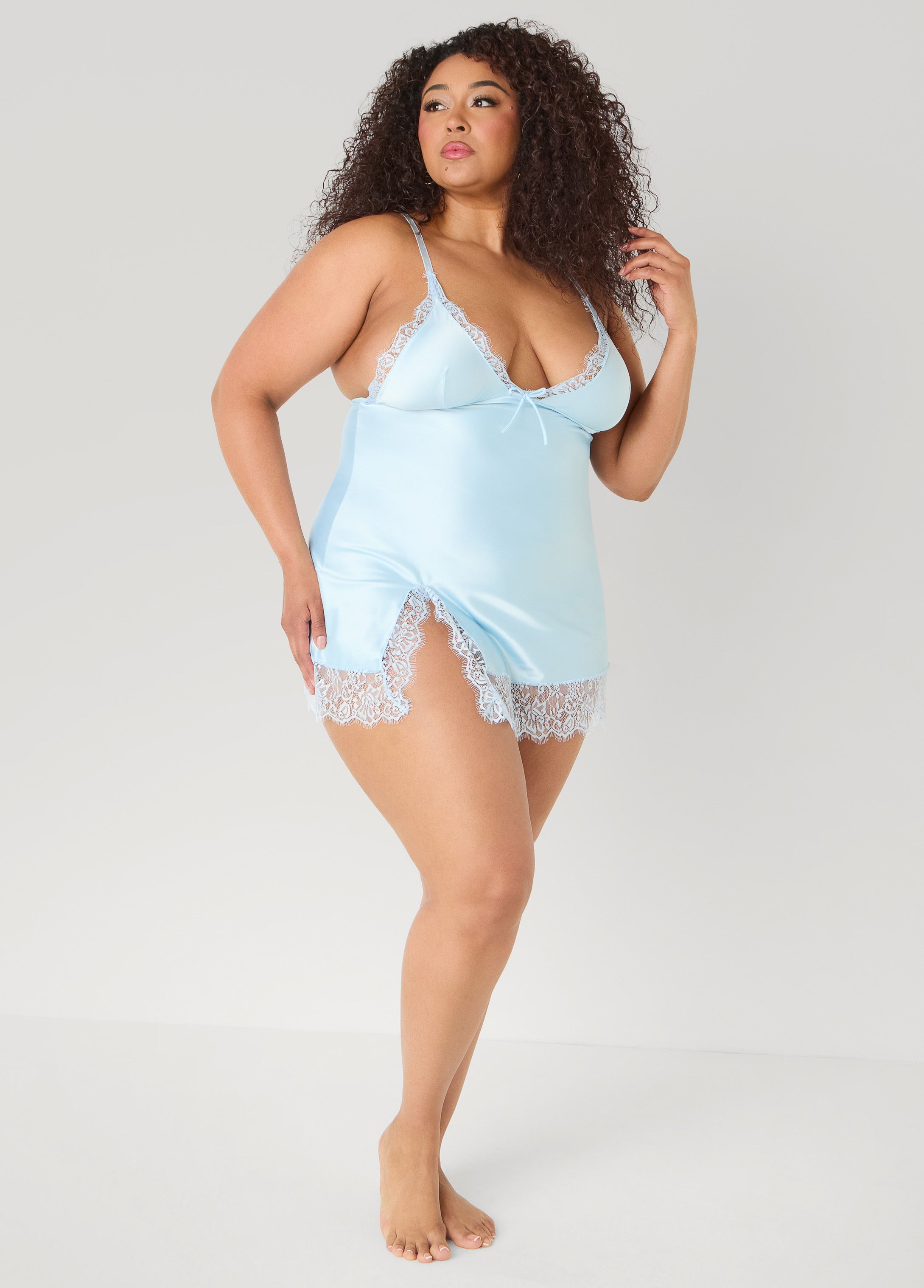 Satin Chemise Set Blue | Ashley Stewart