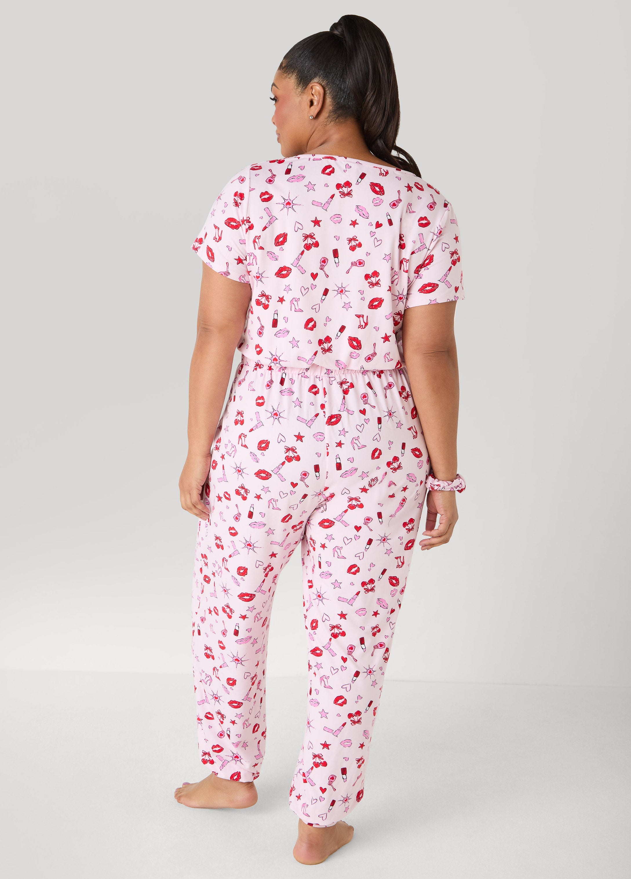 Moon To Noon Kiss Print Jumpsuit Set Pink | Ashley Stewart