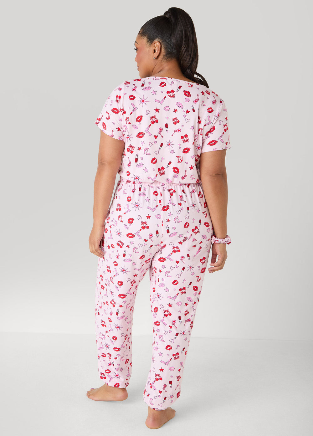 Moon To Noon Kiss Print Jumpsuit Set Pink | Ashley Stewart