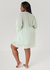 Lace Paneled Babydoll And Robe Set Green | Ashley Stewart