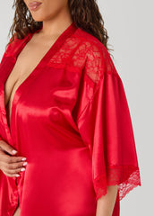 Lace Paneled Satin Robe Red | Ashley Stewart