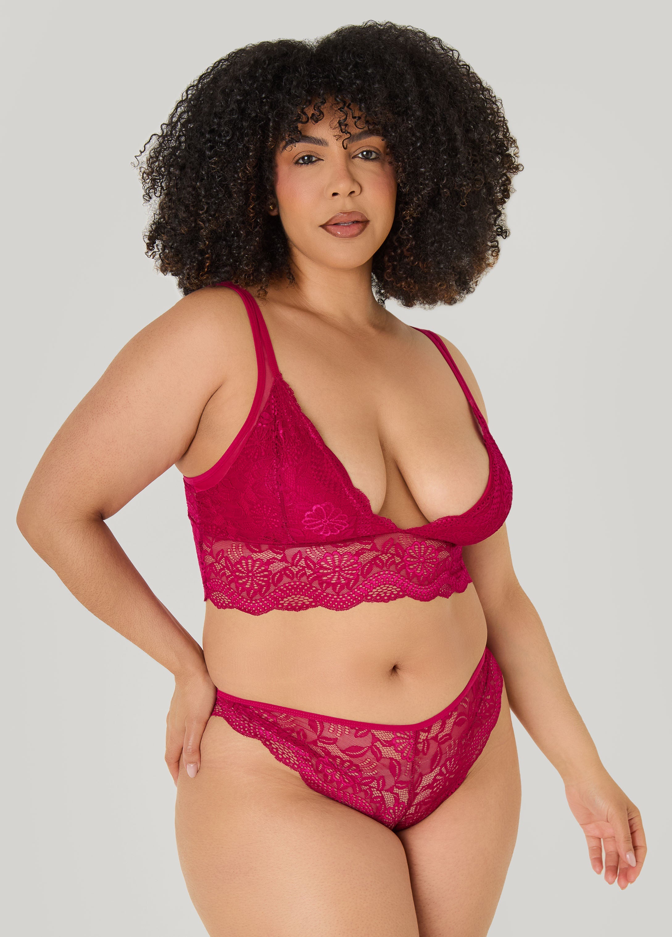 Lace Bralette Two Piece Set Plum | Ashley Stewart