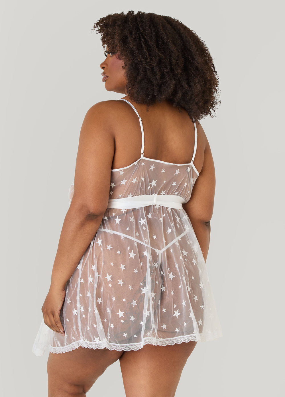 Star Mesh Babydoll Set White | Ashley Stewart