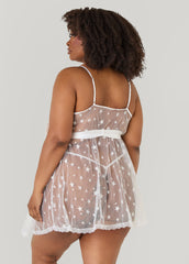 Star Mesh Babydoll Set White | Ashley Stewart