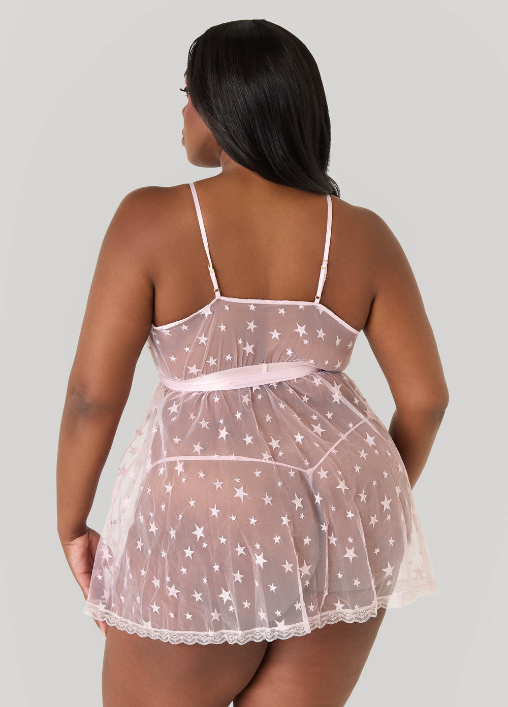 Star Mesh Babydoll Set White | Ashley Stewart