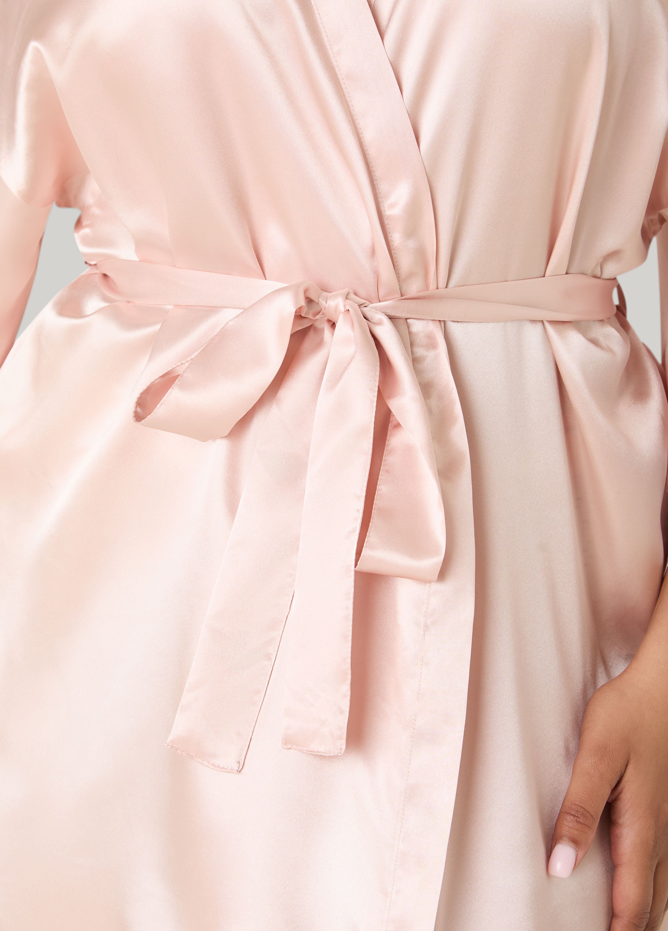 Two Tone Lace Paneled Satin Robe Rose | Ashley Stewart
