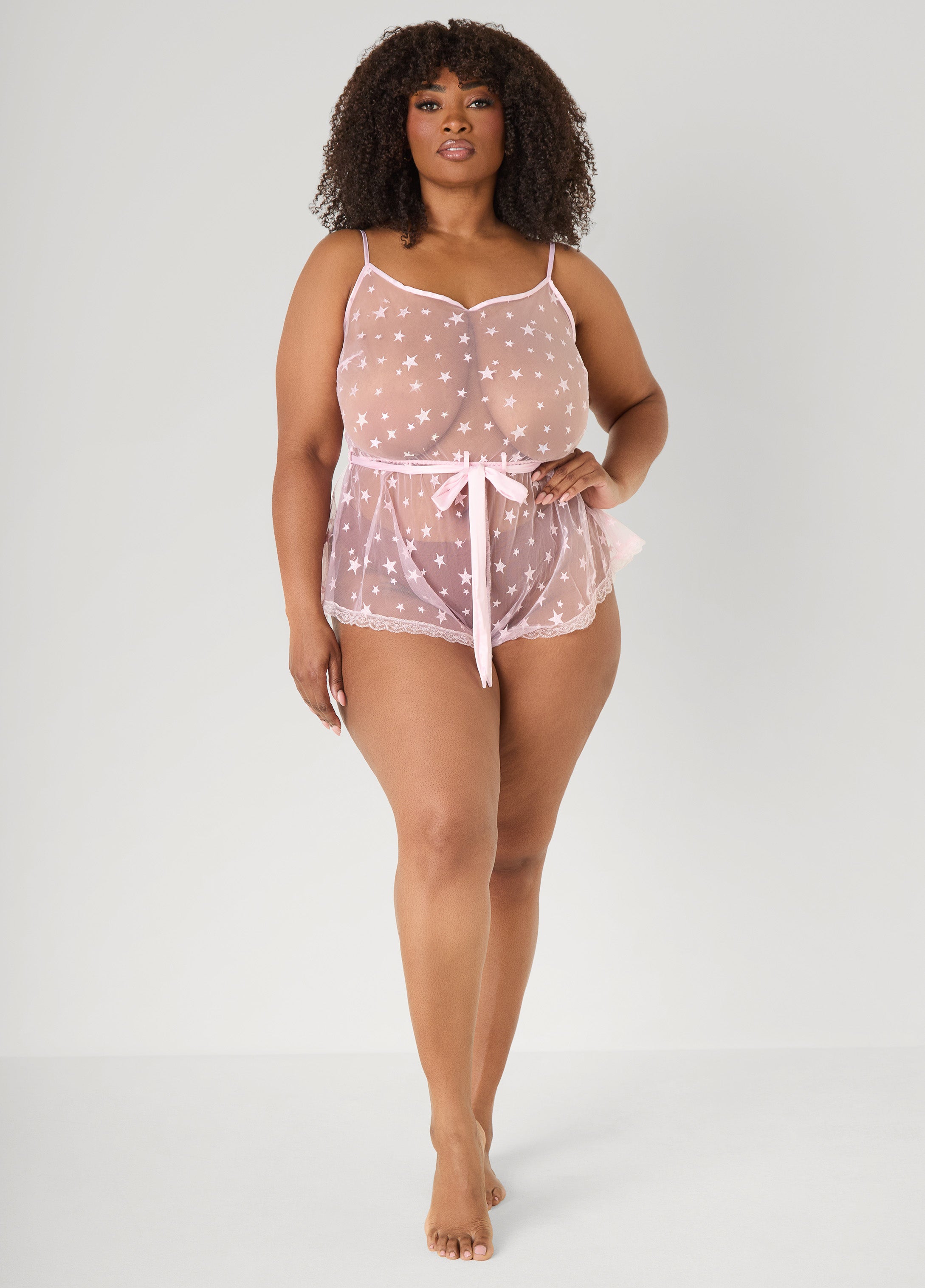 Star Mesh Lingerie Romper Navy | Ashley Stewart
