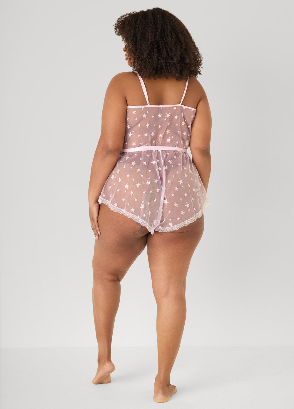 Star Mesh Lingerie Romper Navy | Ashley Stewart
