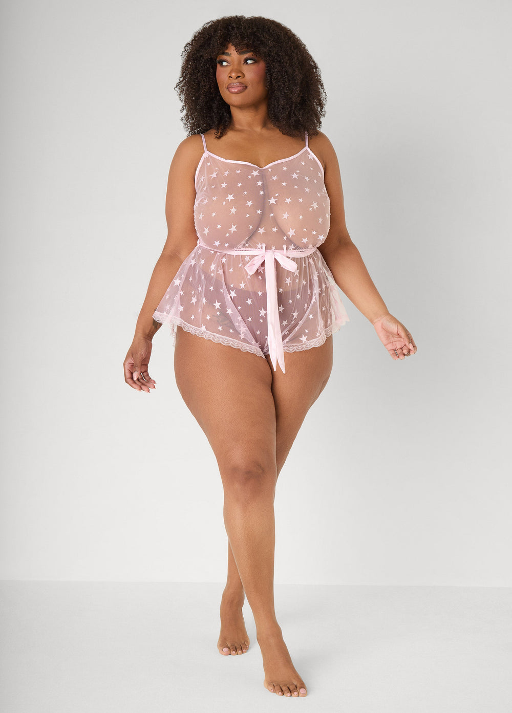 Star Mesh Lingerie Romper Navy | Ashley Stewart