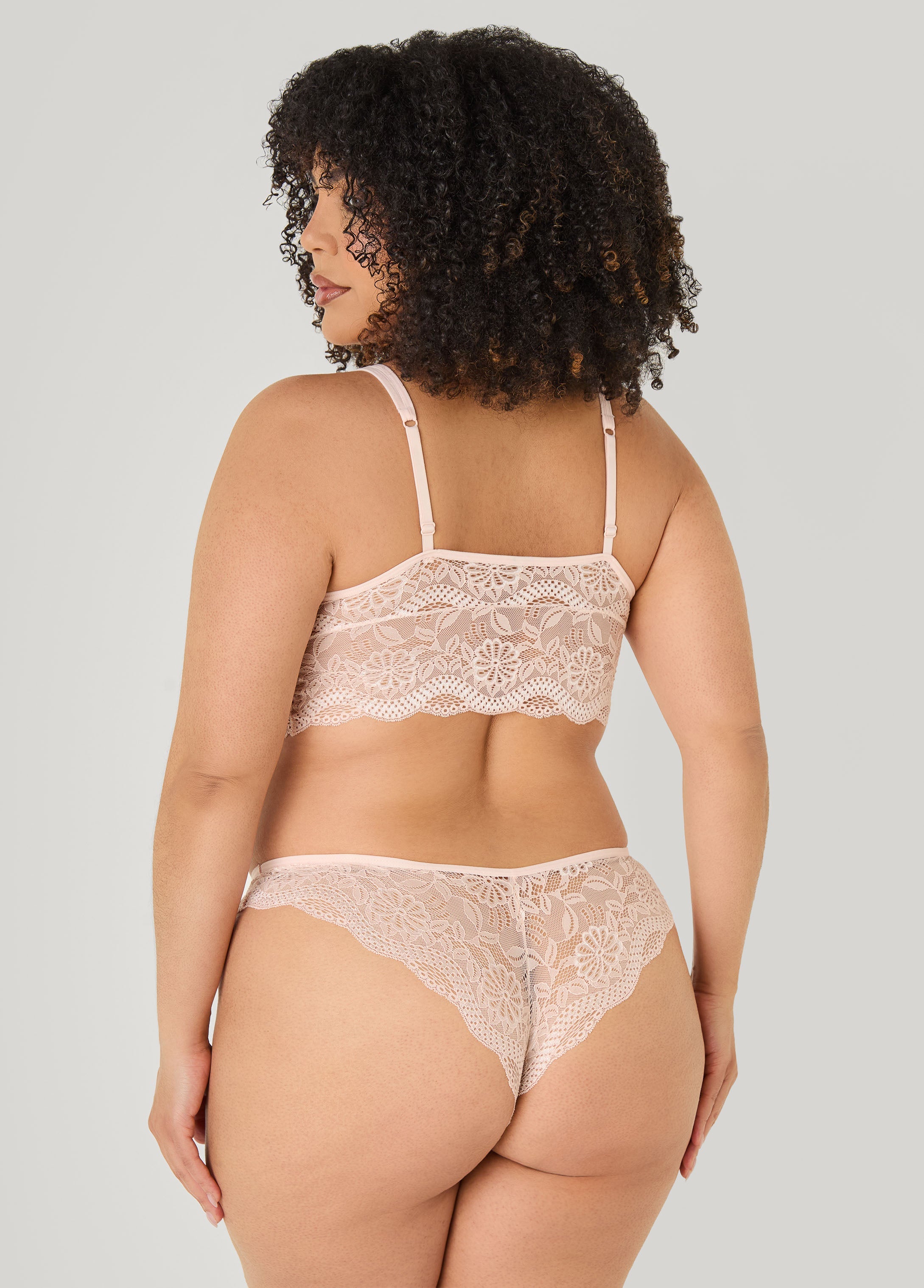 Lace Bralette Lingerie Set Beige | Ashley Stewart