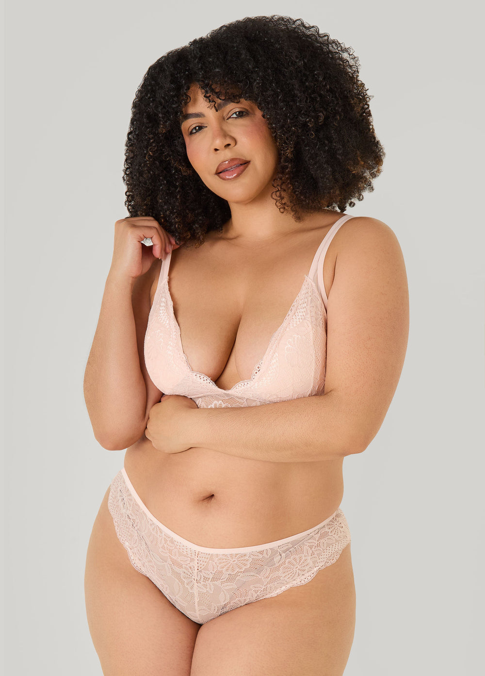 Lace Bralette Lingerie Set Beige | Ashley Stewart