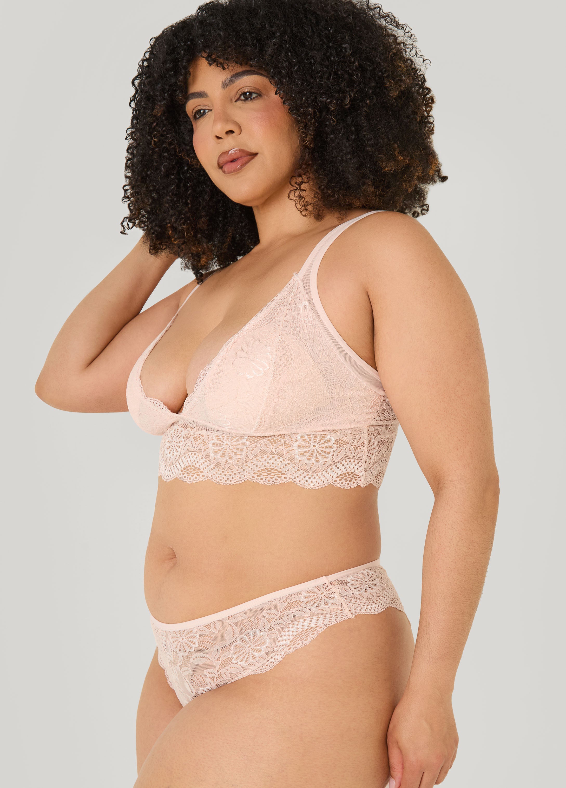 Lace Bralette Lingerie Set Beige | Ashley Stewart