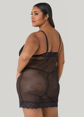 Lace Paneled Chemise Set Black | Ashley Stewart