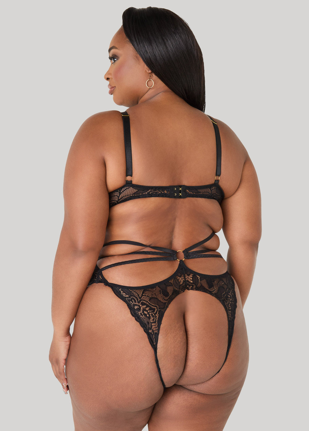 Caged Crotchless Lace Bodysuit Black | Ashley Stewart