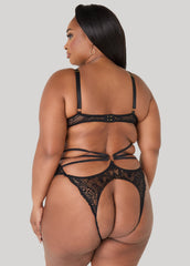 Caged Crotchless Lace Bodysuit Black | Ashley Stewart