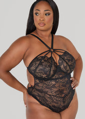 Caged Crotchless Lace Bodysuit Black | Ashley Stewart