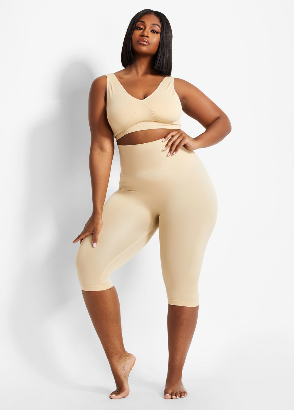 Plus Size High Waist Shaping Control Capri Black | Ashley Stewart