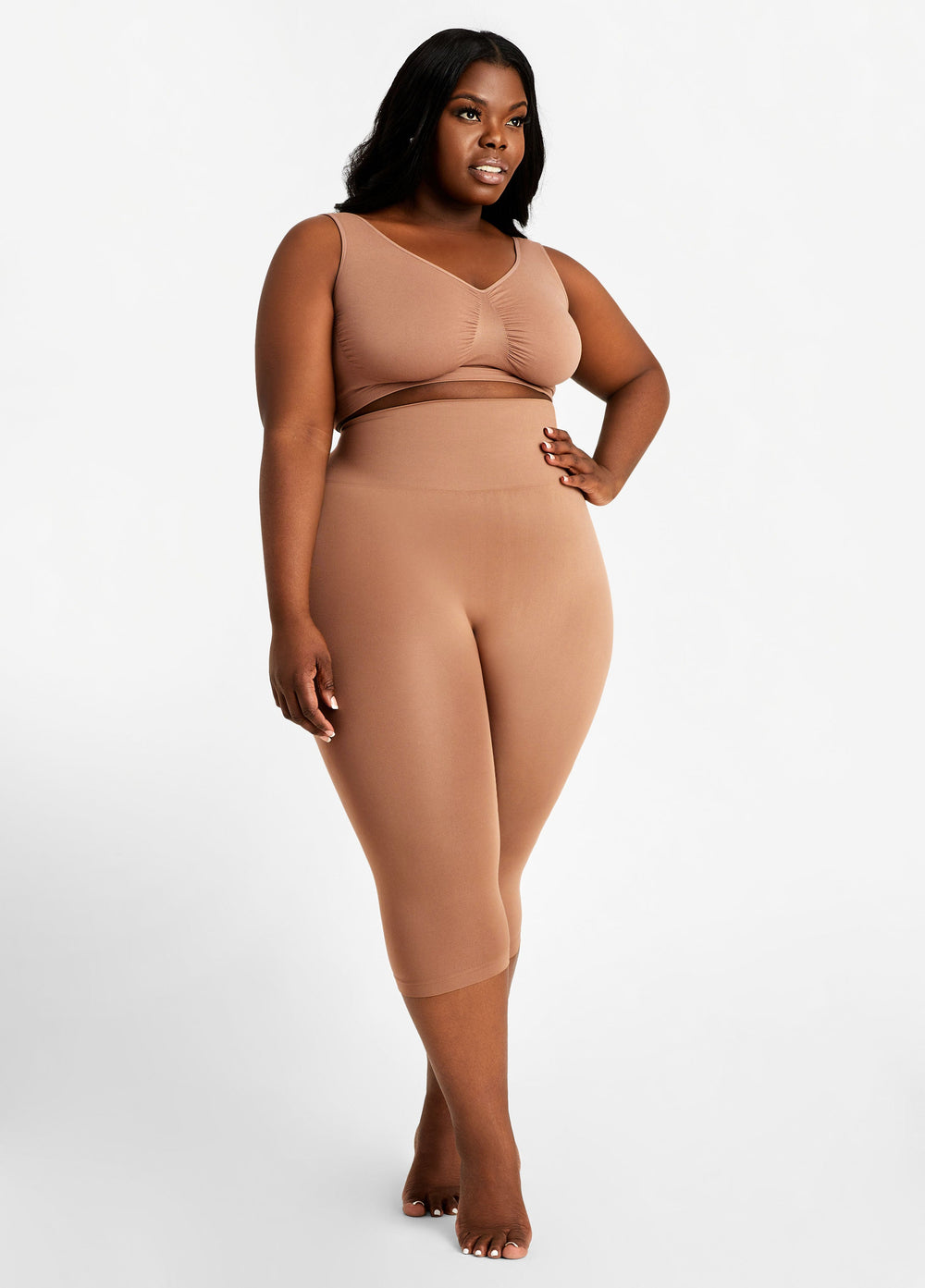 Plus Size High Waist Shaping Control Capri Black | Ashley Stewart