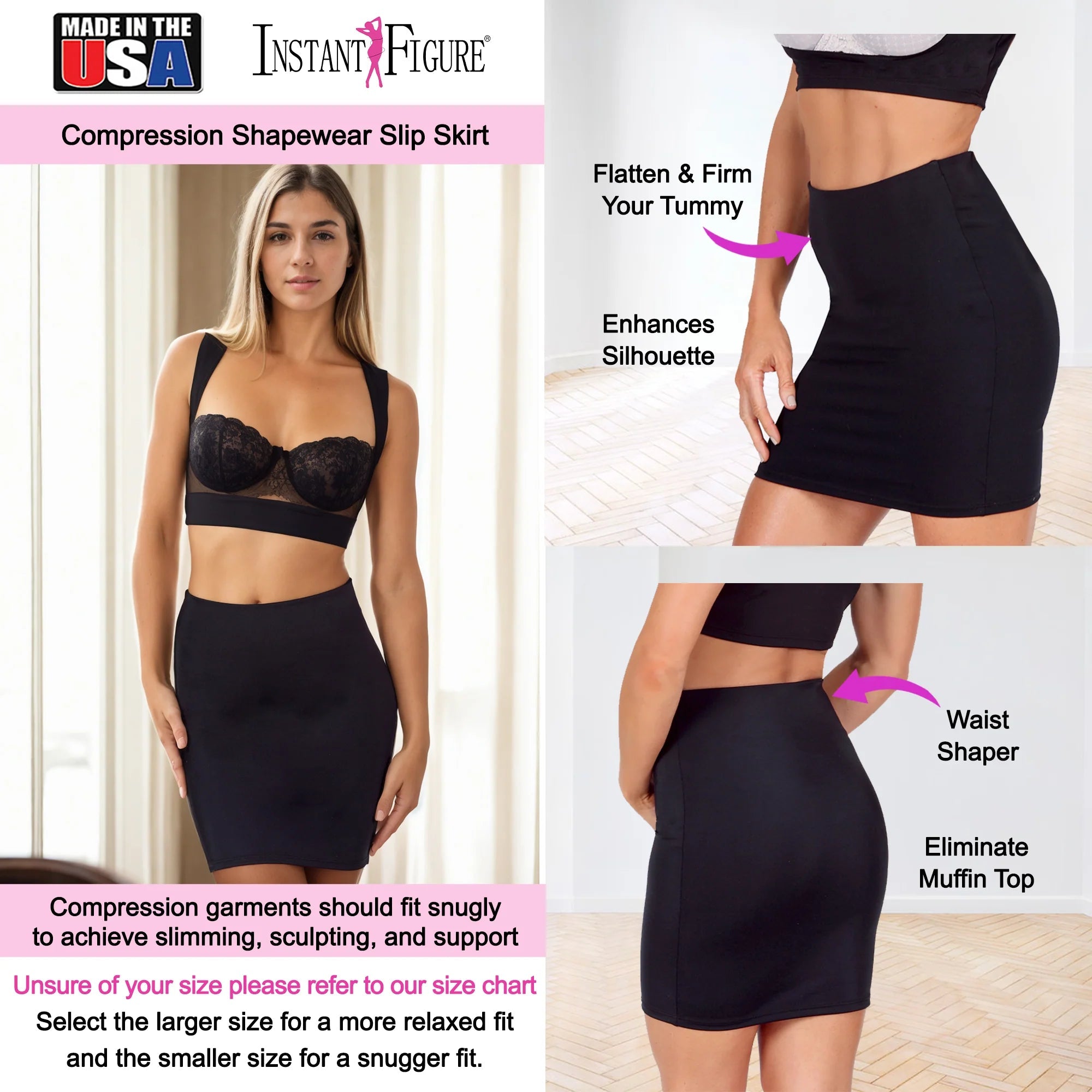 InstantFigure Shapewear Slip Skirt Black | Ashley Stewart