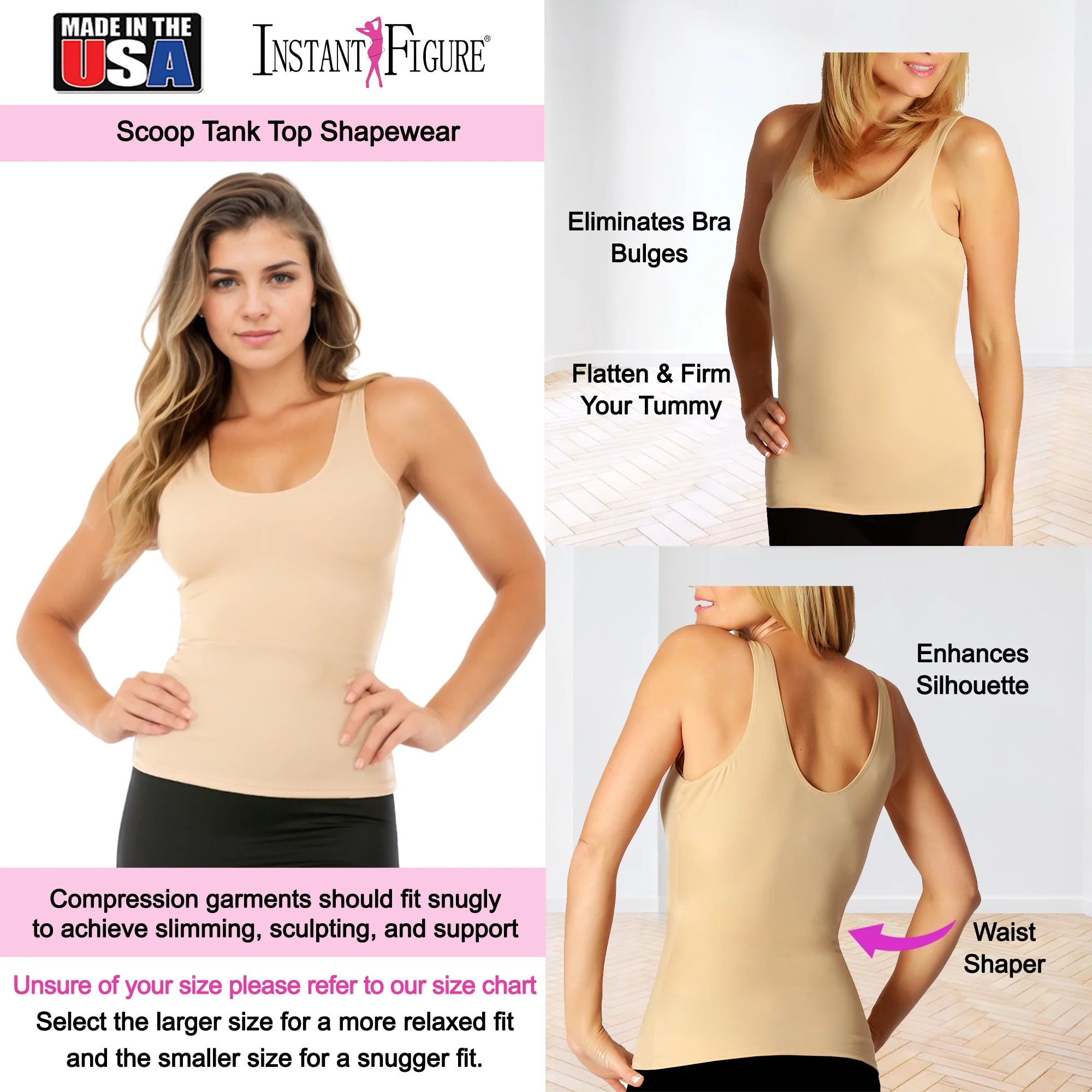 InstantFigure Compression Shapewear Tank Black | Ashley Stewart