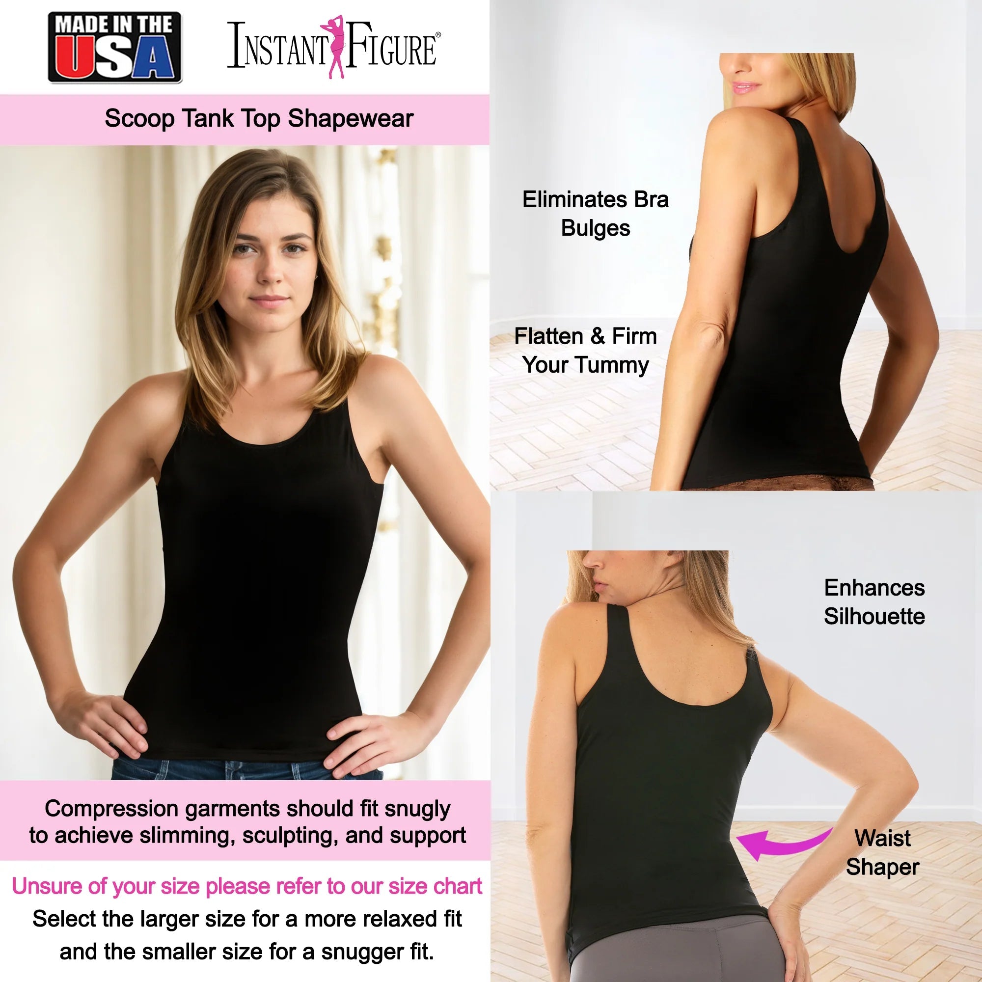 InstantFigure Compression Shapewear Tank Black | Ashley Stewart