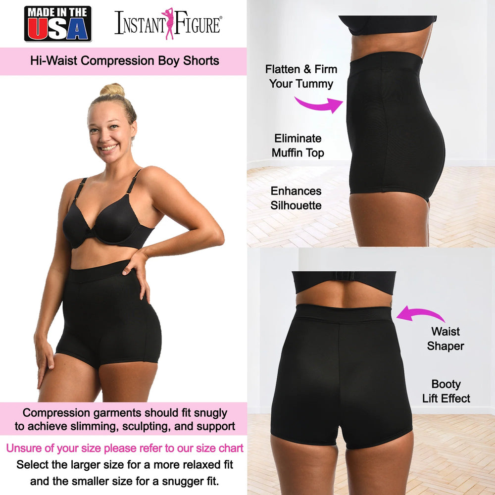 InstantFigure High Waist Compression Shorts Black | Ashley Stewart