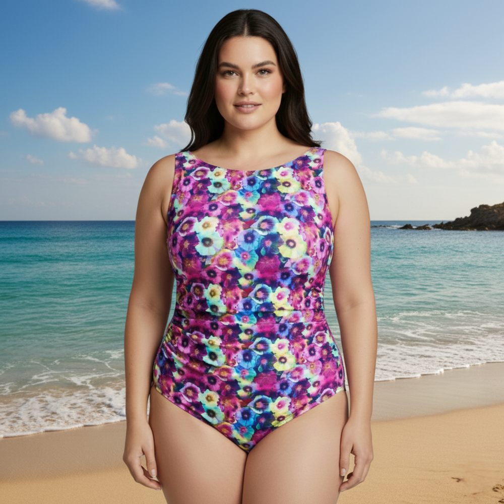 InstantFigure High Neck Floral Swimsuit Multi | Ashley Stewart