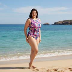 InstantFigure High Neck Floral Swimsuit Multi | Ashley Stewart