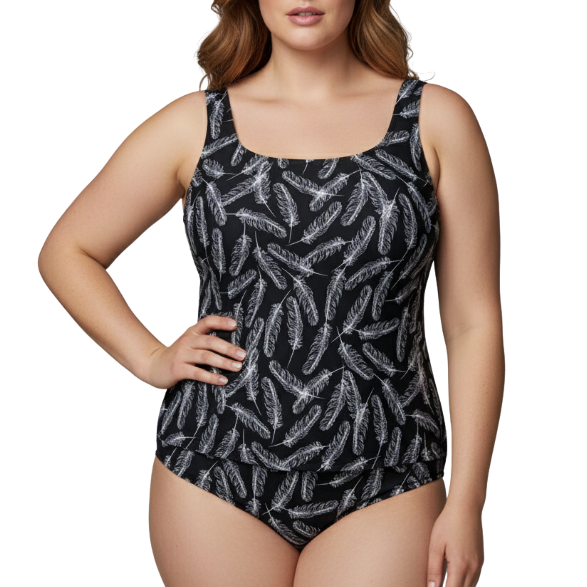 InstantFigure Feathers Hipster Swim Bottoms Black White | Ashley Stewart