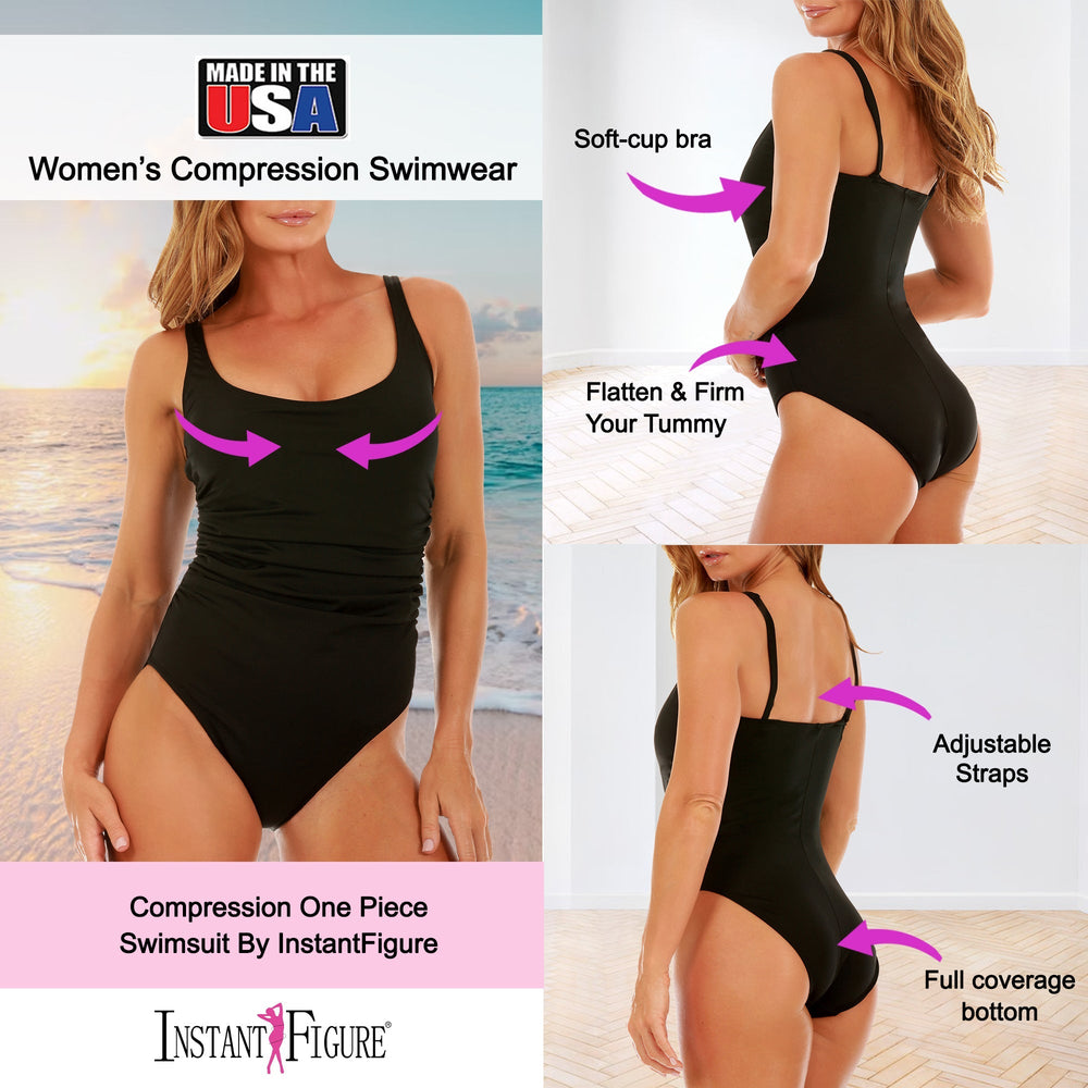InstantFigure Shirred Swimsuit Black | Ashley Stewart