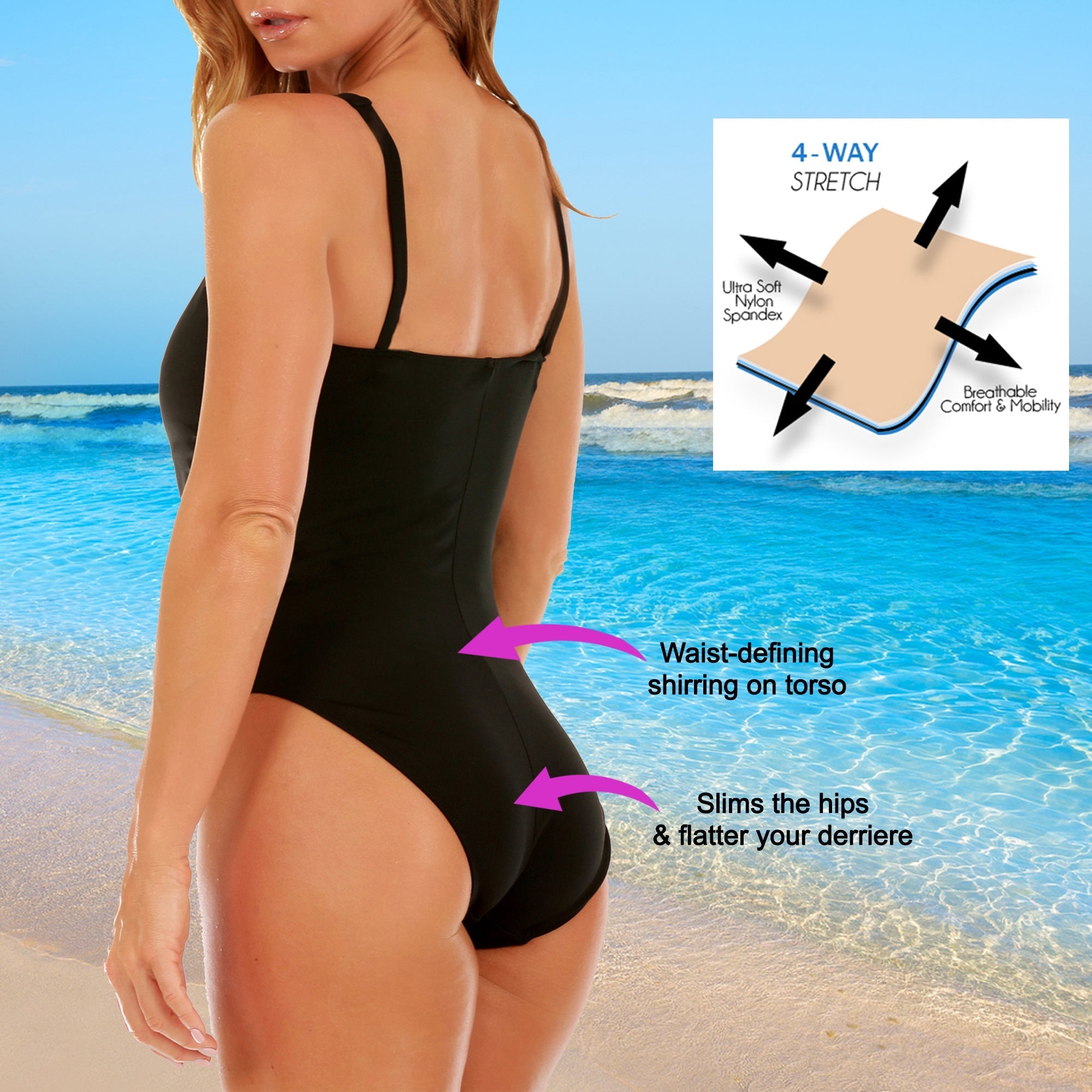 InstantFigure Shirred Swimsuit Black | Ashley Stewart