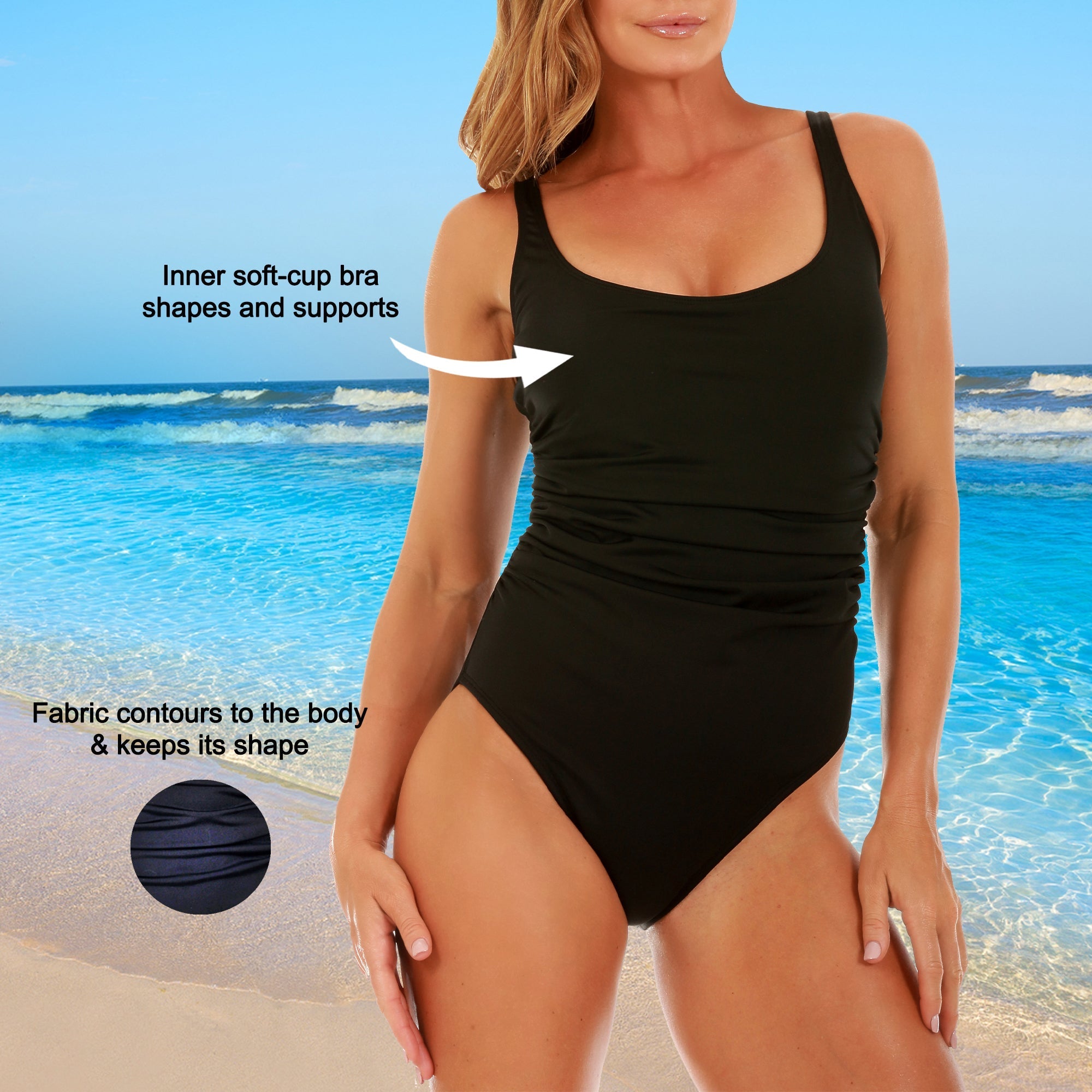 InstantFigure Shirred Swimsuit Black | Ashley Stewart