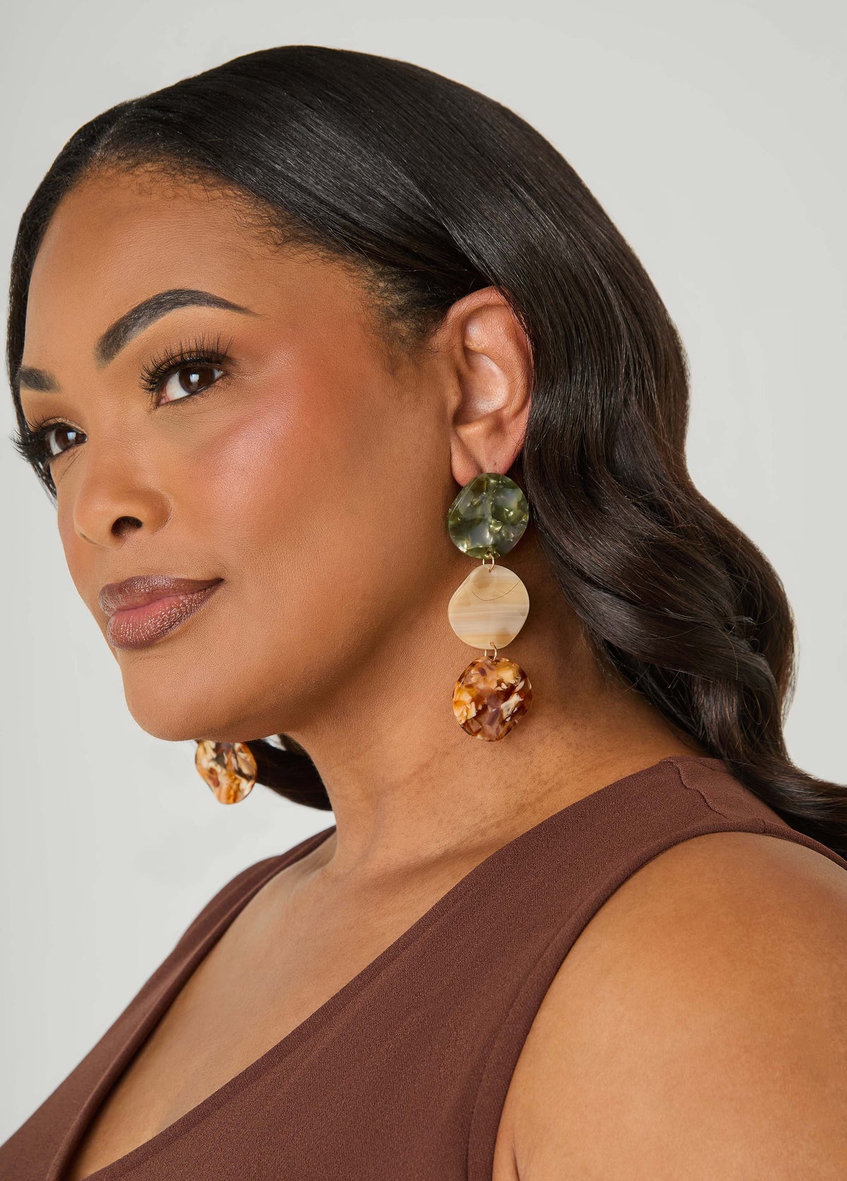 Marbled Tri Tone Earrings Natural | Ashley Stewart