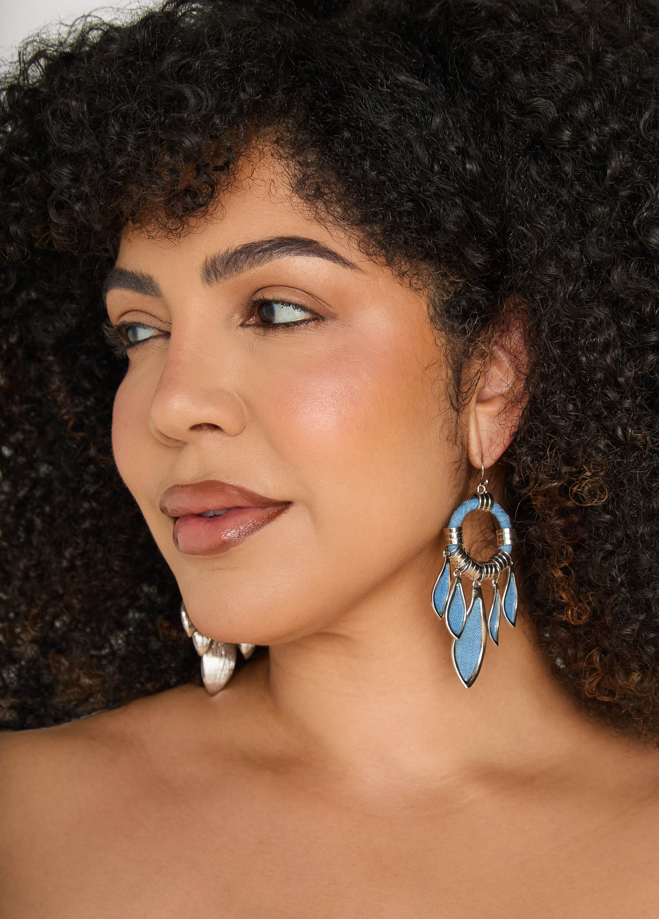 Fringed Denim Hoop Earrings Denim | Ashley Stewart